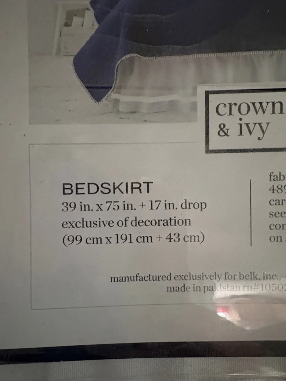 crown & ivy White Bedskirt with Navy Trim